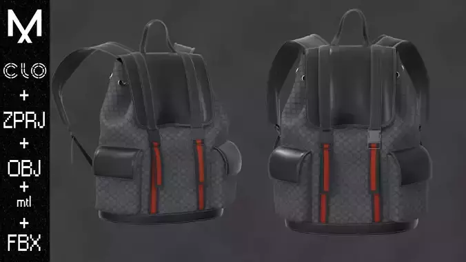 Gucci BackPack Marvelous designer Clo3d OBJ mtl FBX ZPRJ 