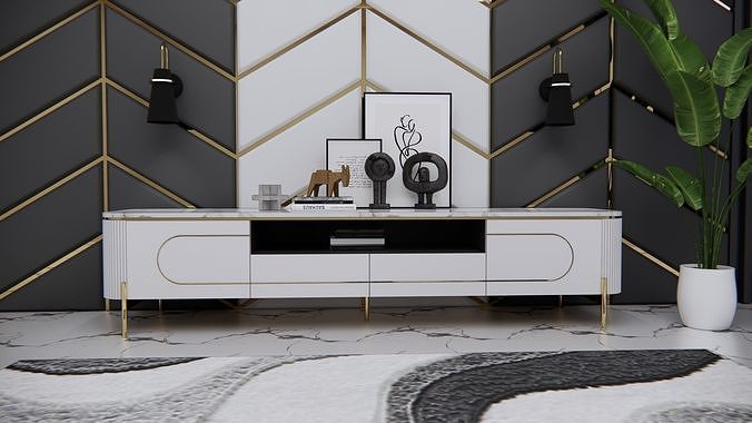 TV Stand minimalist white accent  3D model