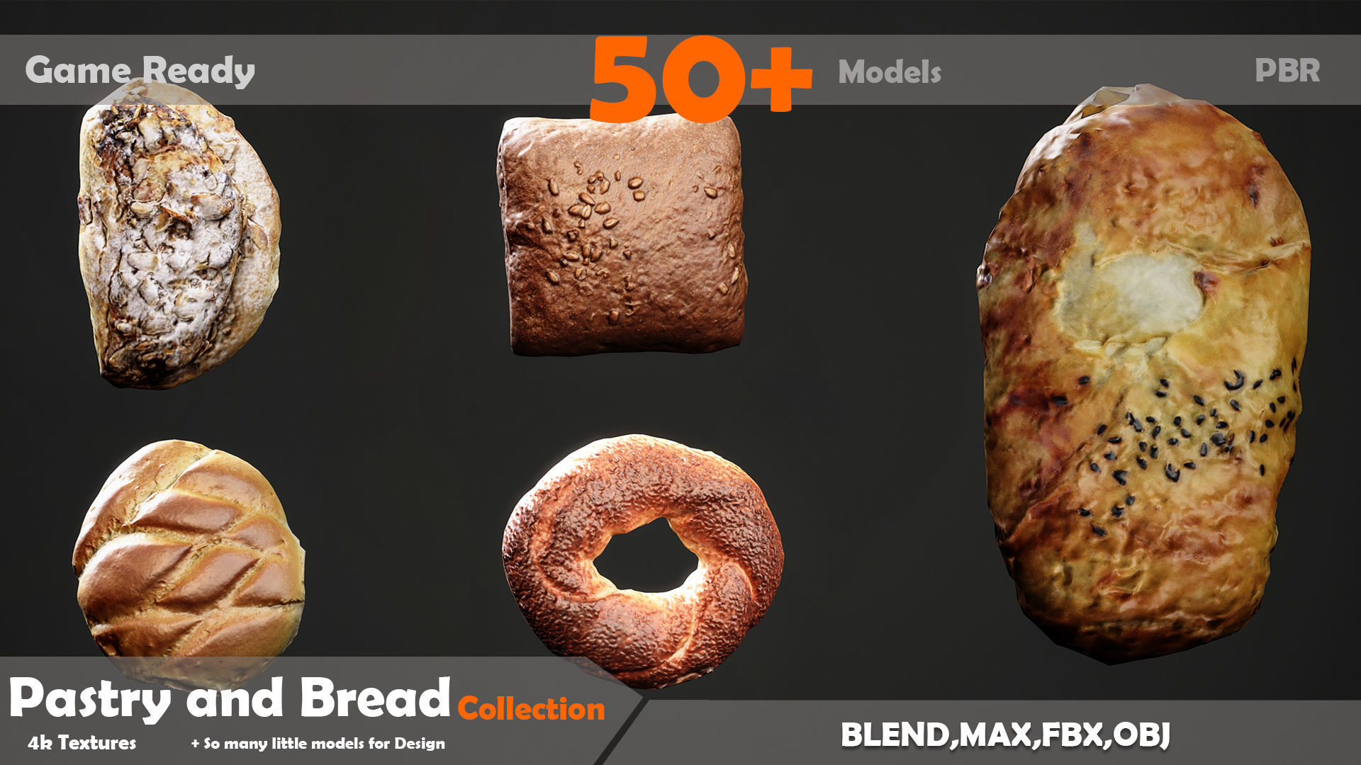 Pastry And Bread Collection 50 Models Low-poly 3D model_4