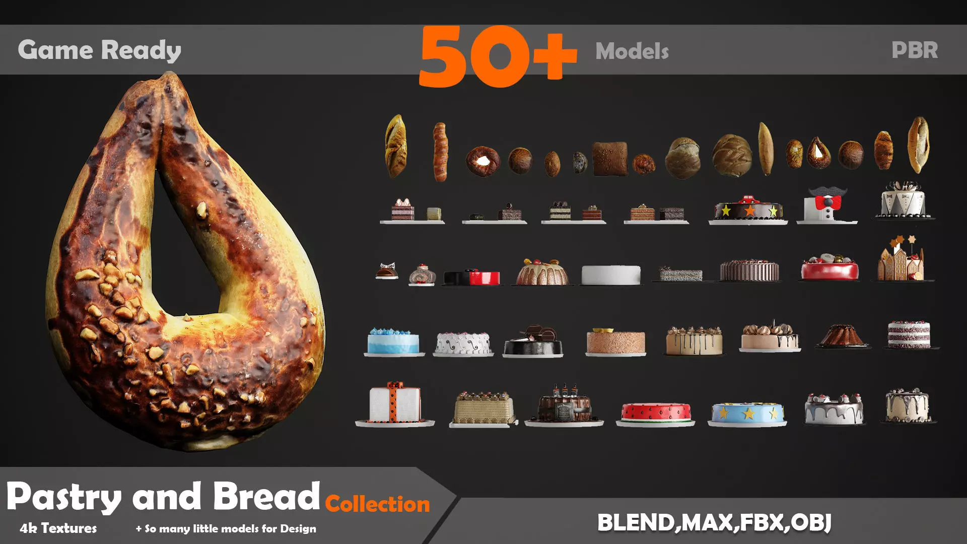 Pastry And Bread Collection 50 Models Low-poly 3D model_0