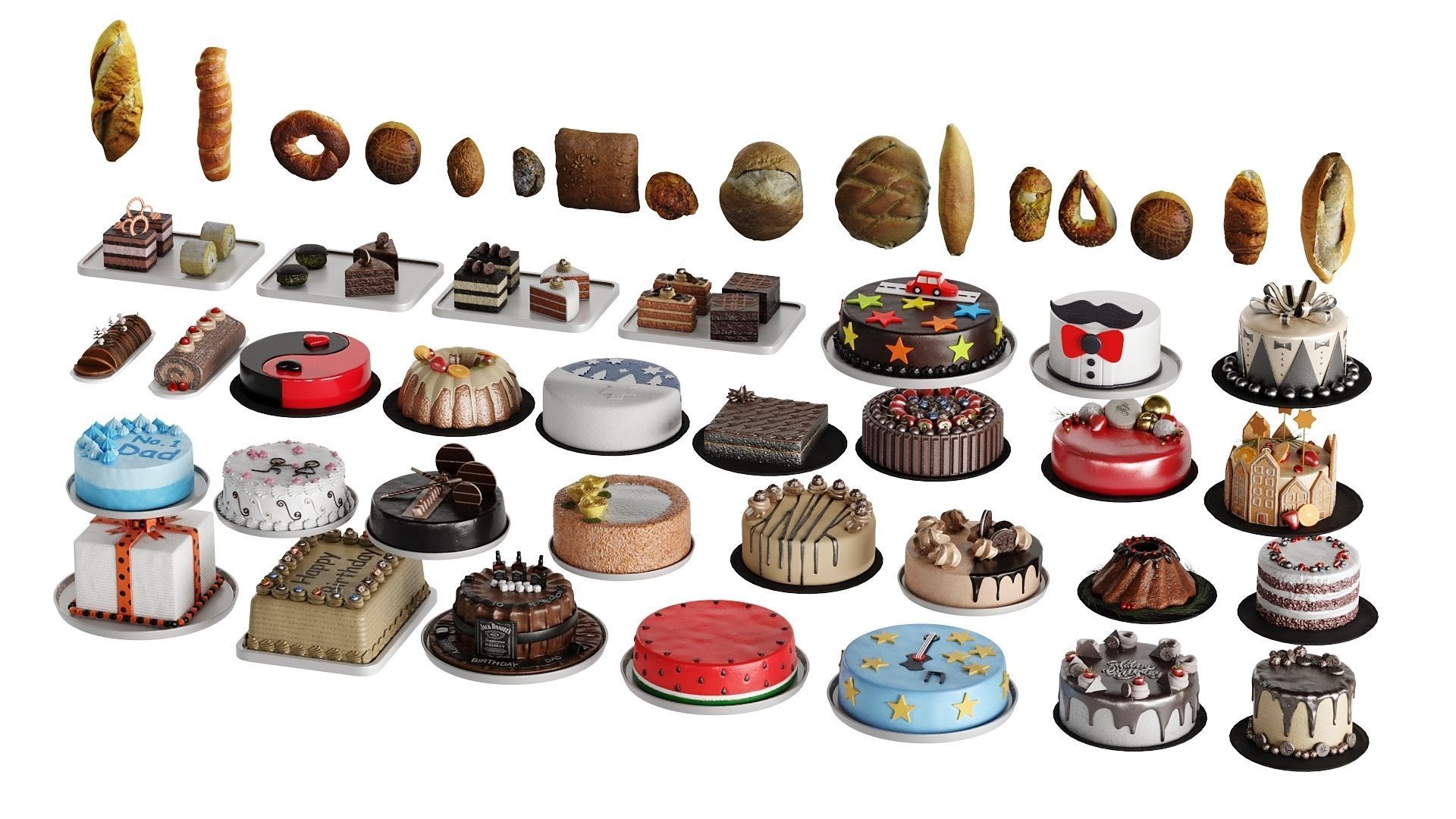 Pastry And Bread Collection 50 Models Low-poly 3D model_7