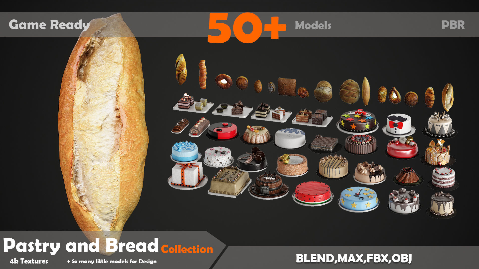 Pastry And Bread Collection 50 Models Low-poly 3D model_1