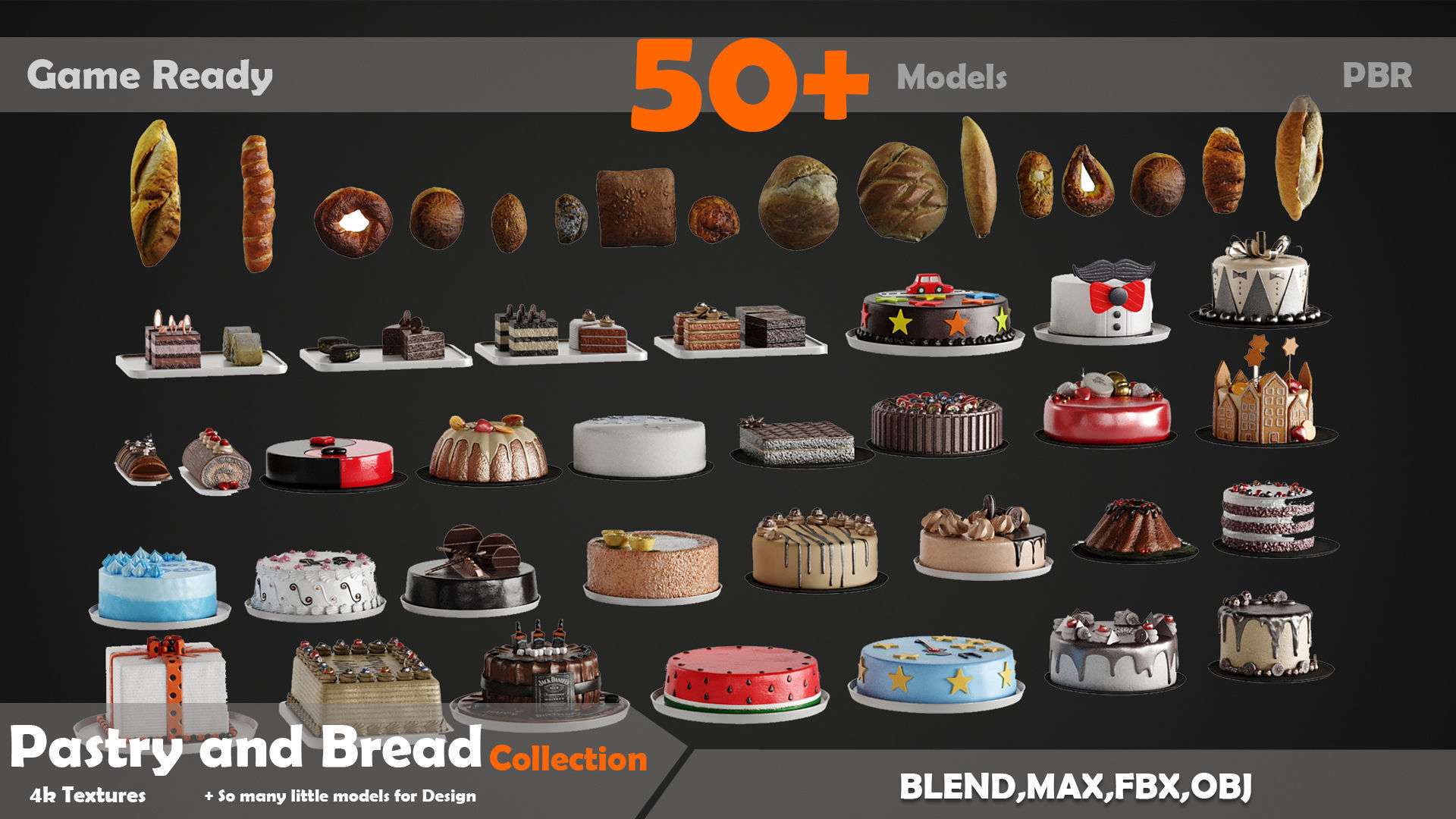 Pastry And Bread Collection 50 Models Low-poly 3D model_3