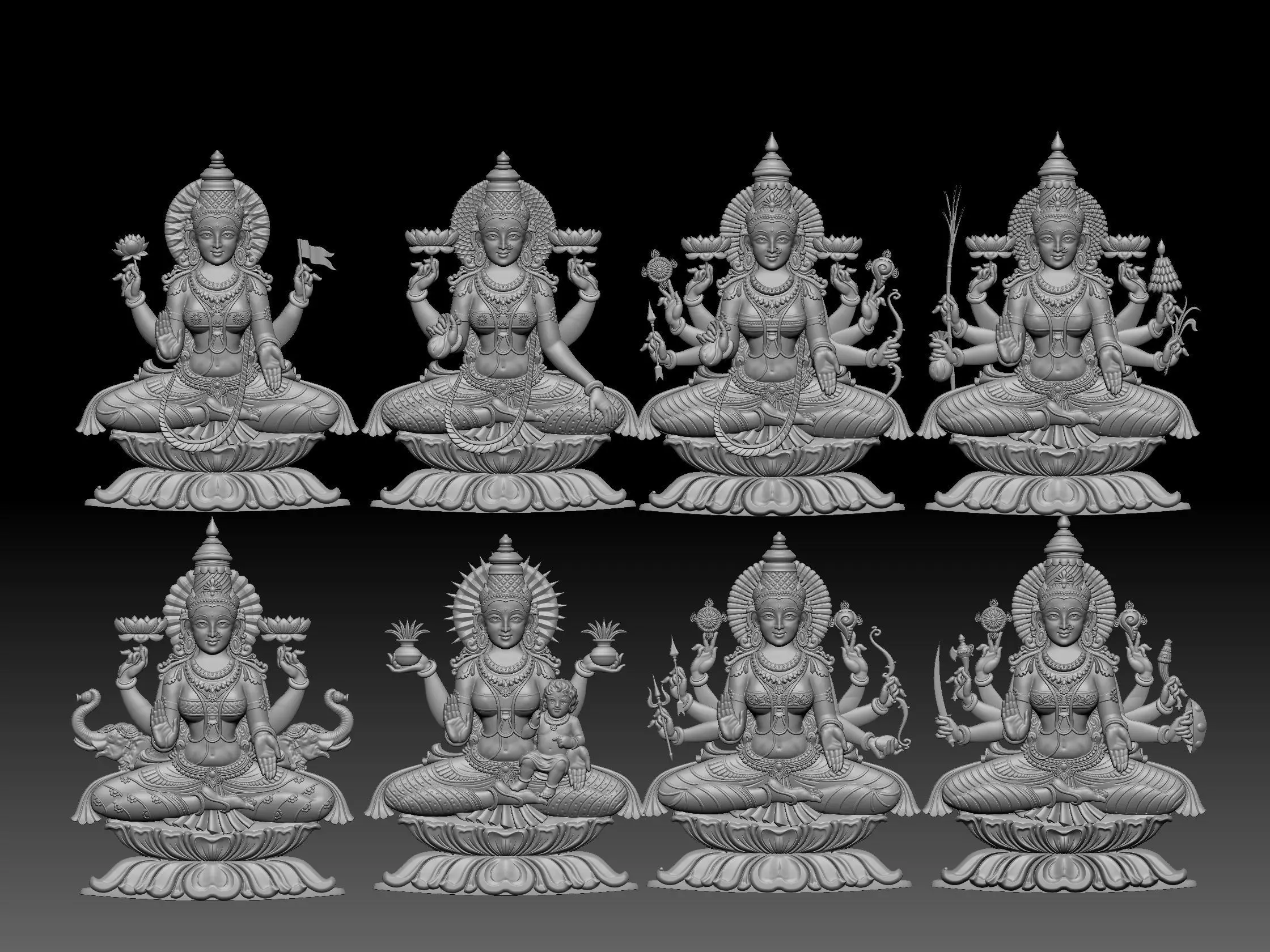 ashtalakshmi hindu god idol for printing 3D print model_0