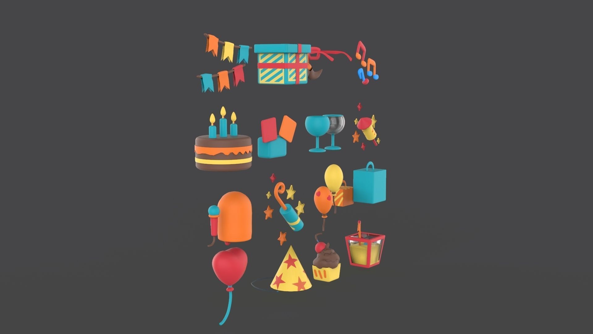 Cartoon Party Icons Pack v001 Low-poly 3D model_19