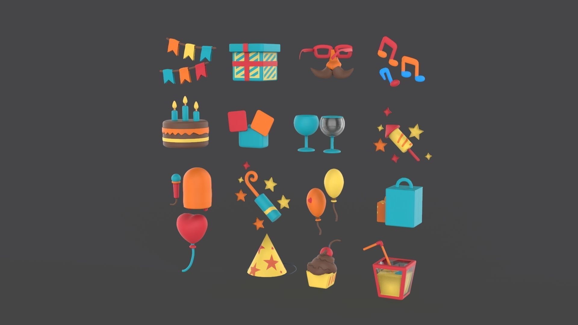 Cartoon Party Icons Pack v001 Low-poly 3D model_3