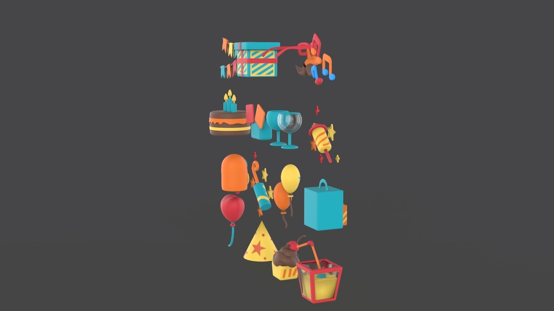 Cartoon Party Icons Pack v001 Low-poly 3D model_5