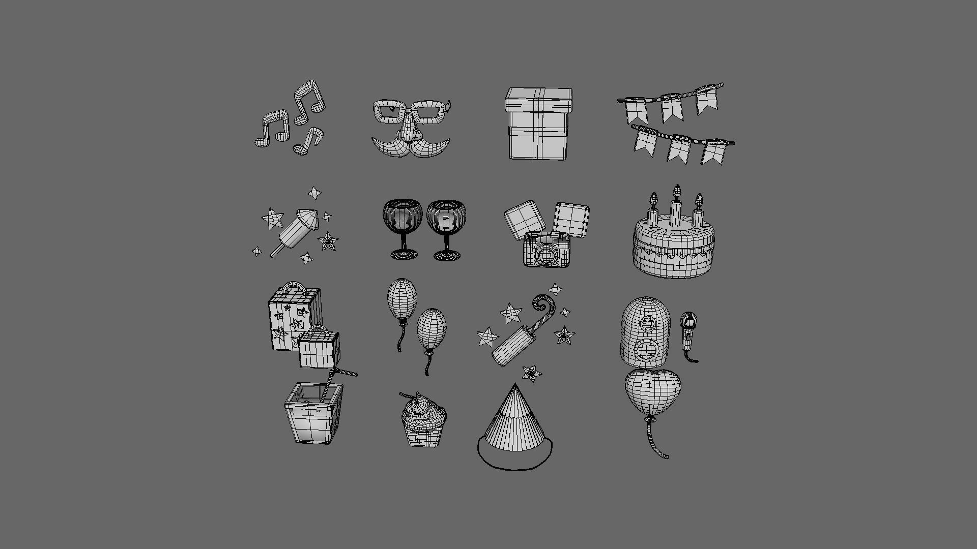 Cartoon Party Icons Pack v001 Low-poly 3D model_9