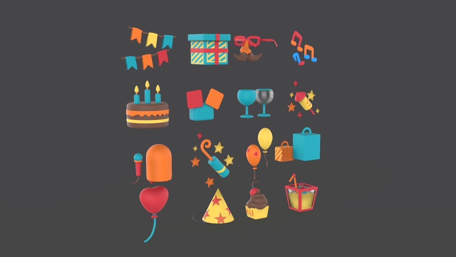 Cartoon Party Icons Pack v001 Low-poly 3D model_20