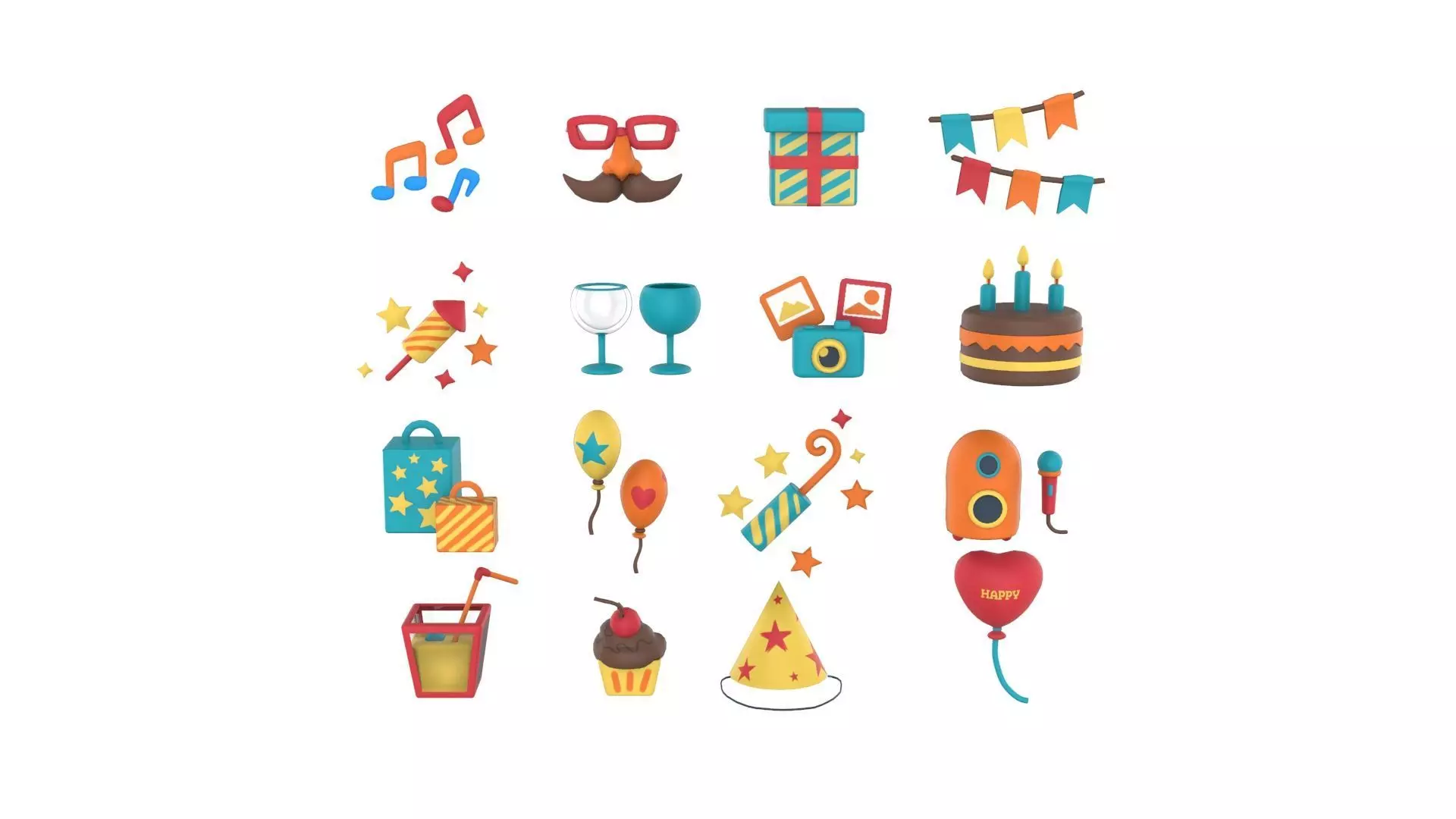 Cartoon Party Icons Pack v001 Low-poly 3D model_0