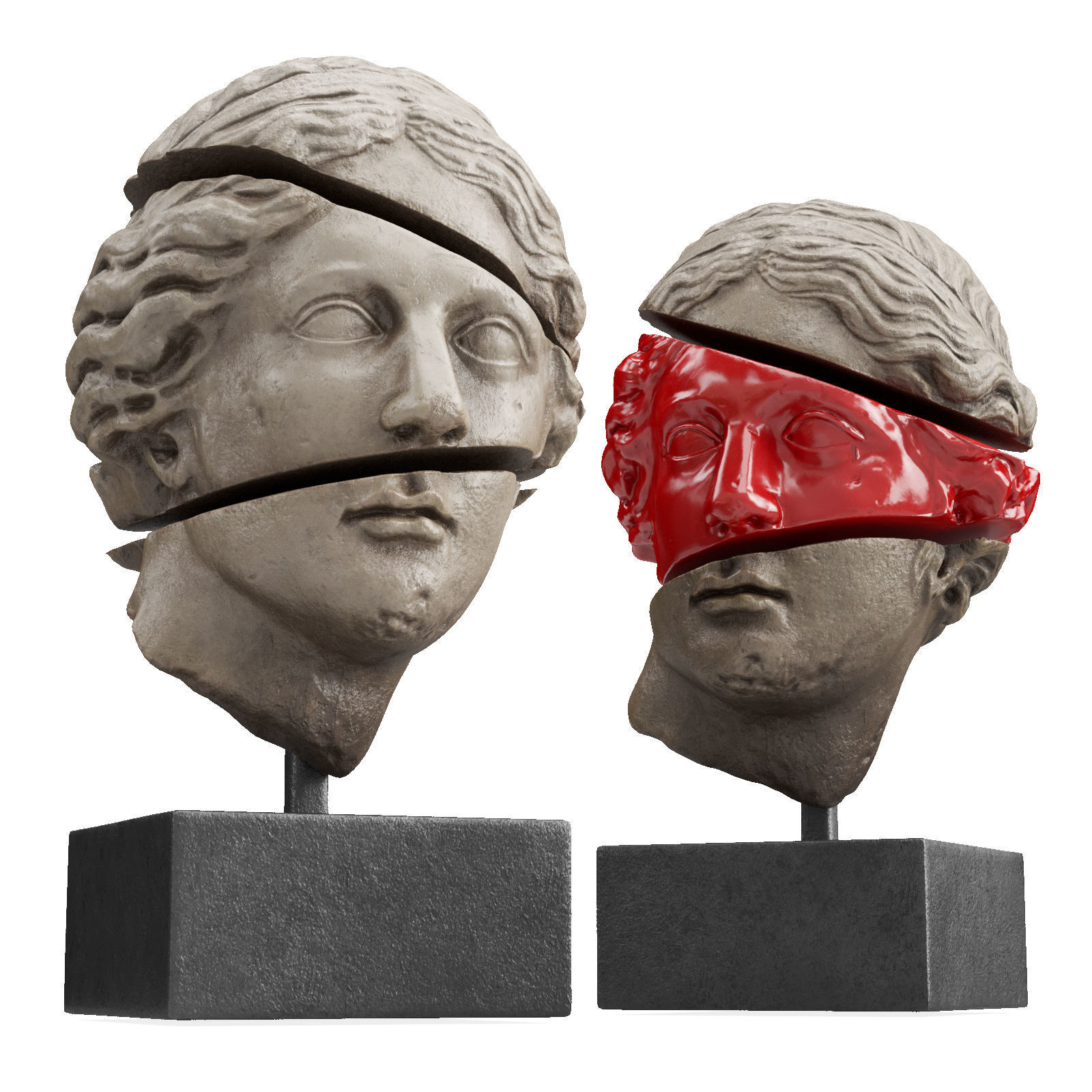 Appollo head sliced sculpture Low-poly 3D model_4