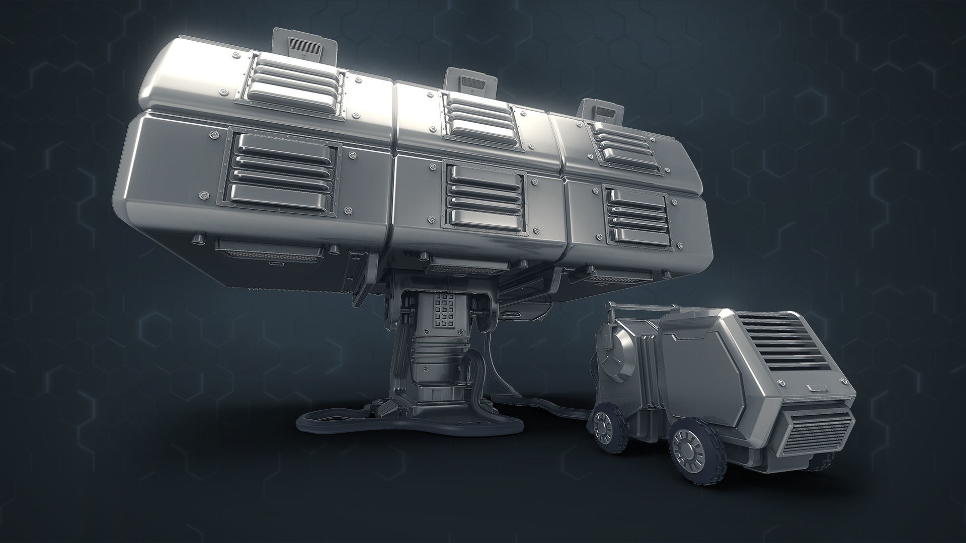 3D Central Computer Control Terminal with Portable Generator 3D model_6