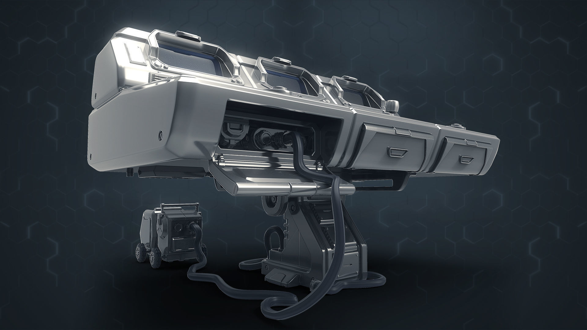 3D Central Computer Control Terminal with Portable Generator 3D model_3