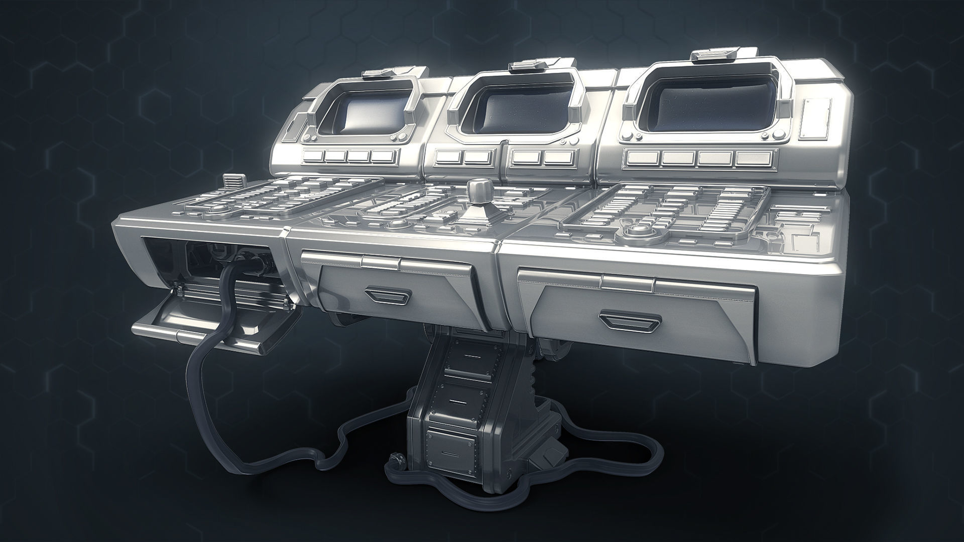 3D Central Computer Control Terminal with Portable Generator 3D model_2