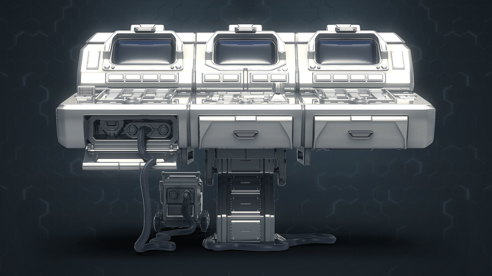 3D Central Computer Control Terminal with Portable Generator 3D model_1