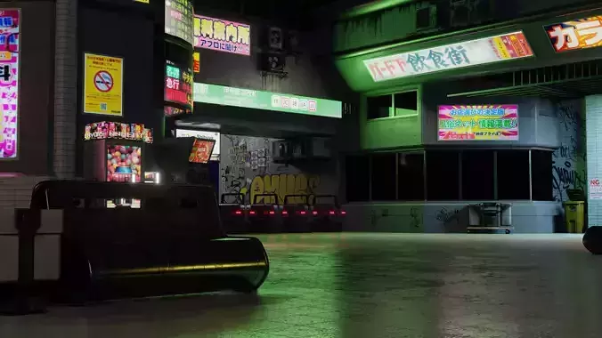 Cyberpunk Metro Station Low-poly 3D model