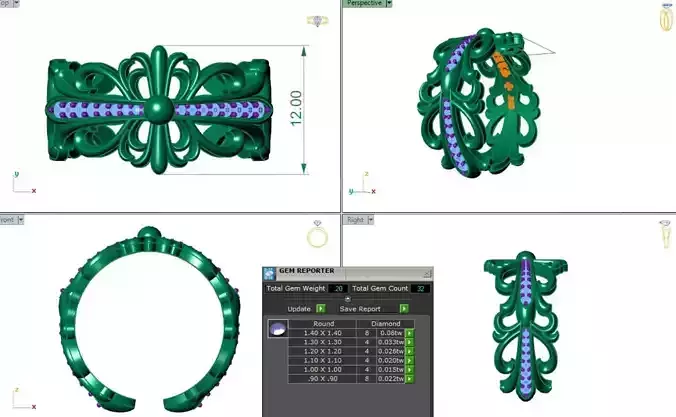 CHROME HEARTS DOUBLE FLORAL CROSS RING PAVE DIAMOND