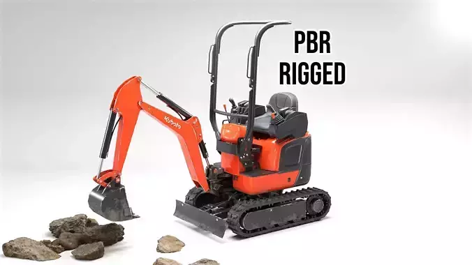 Kubota mini excavator low poly game-ready 3D model Low-poly 3D model