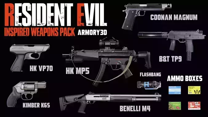 Resident Evil Weapons Pack Game Ready PBR Rigged AAA