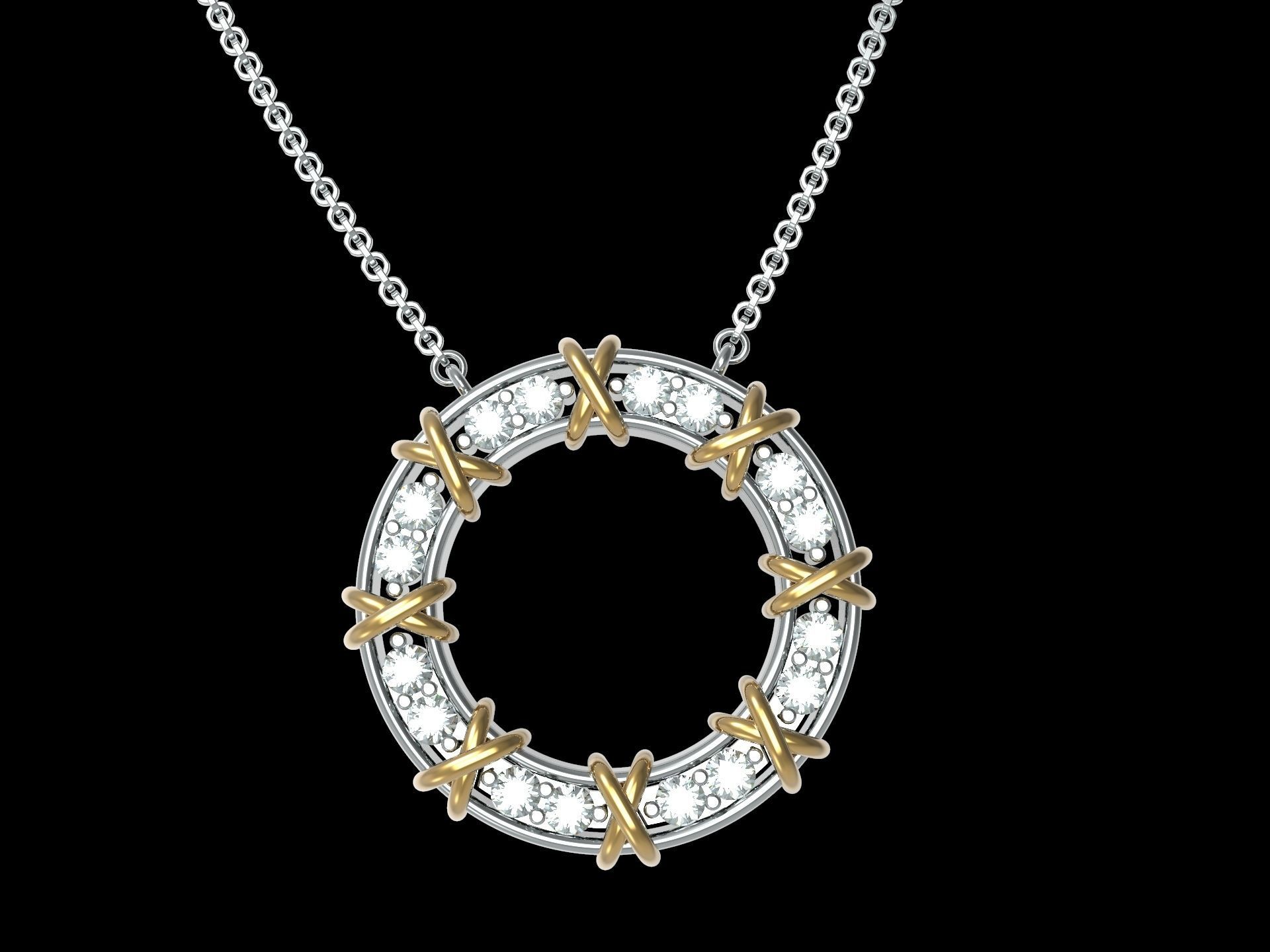 Circle Pendant With Diamonds 3D print model_2