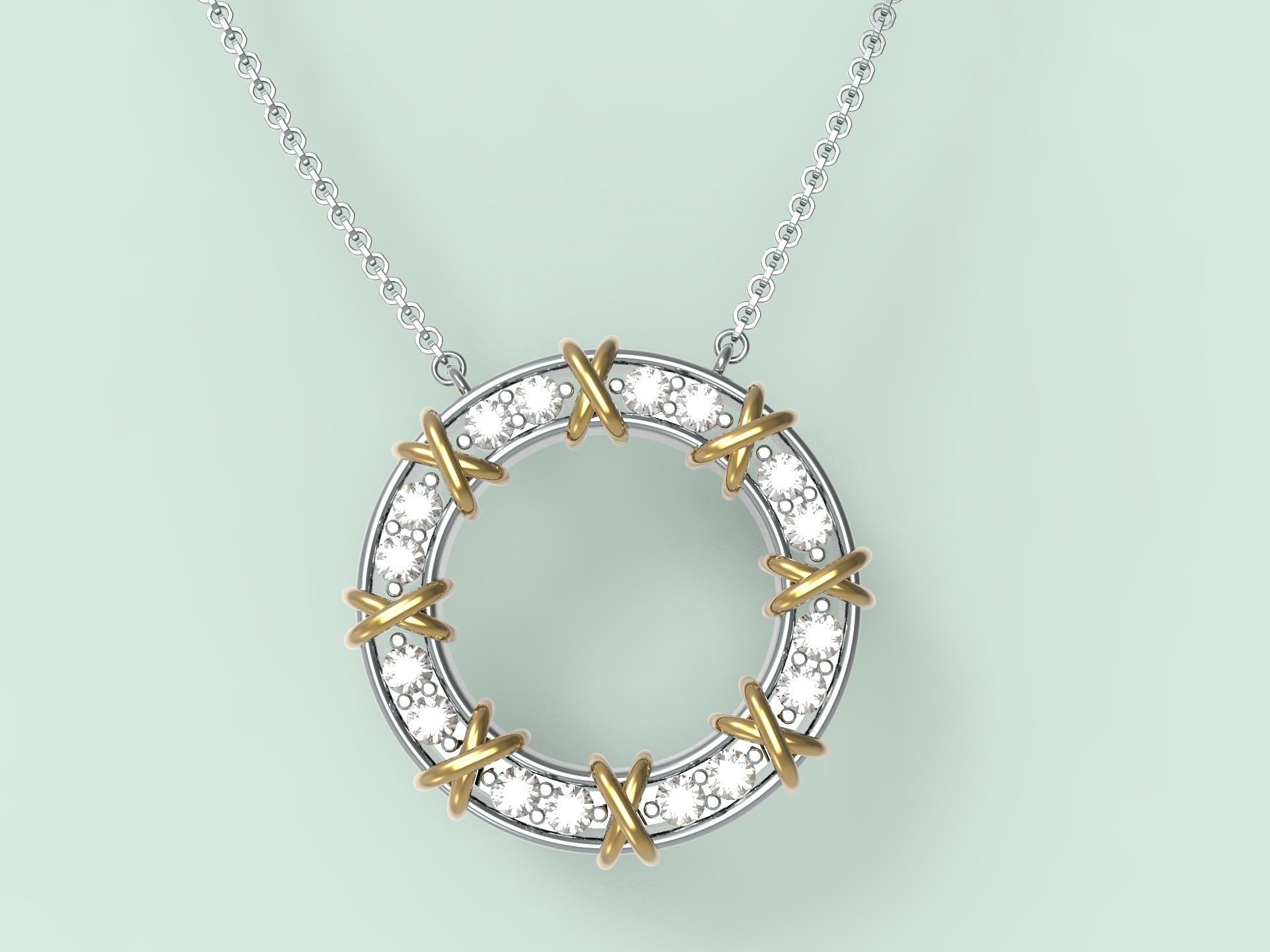Circle Pendant With Diamonds 3D print model_7