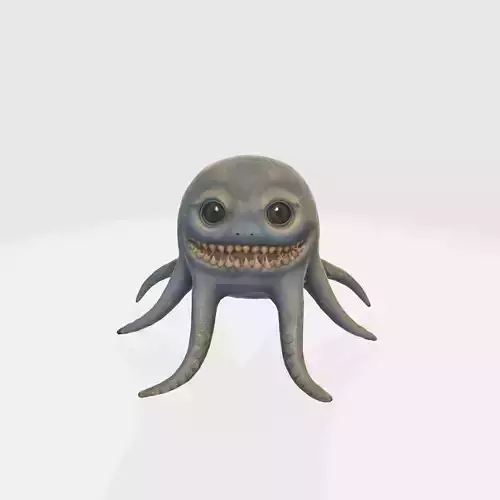 A gray octopus-like creature with a large toothy grin