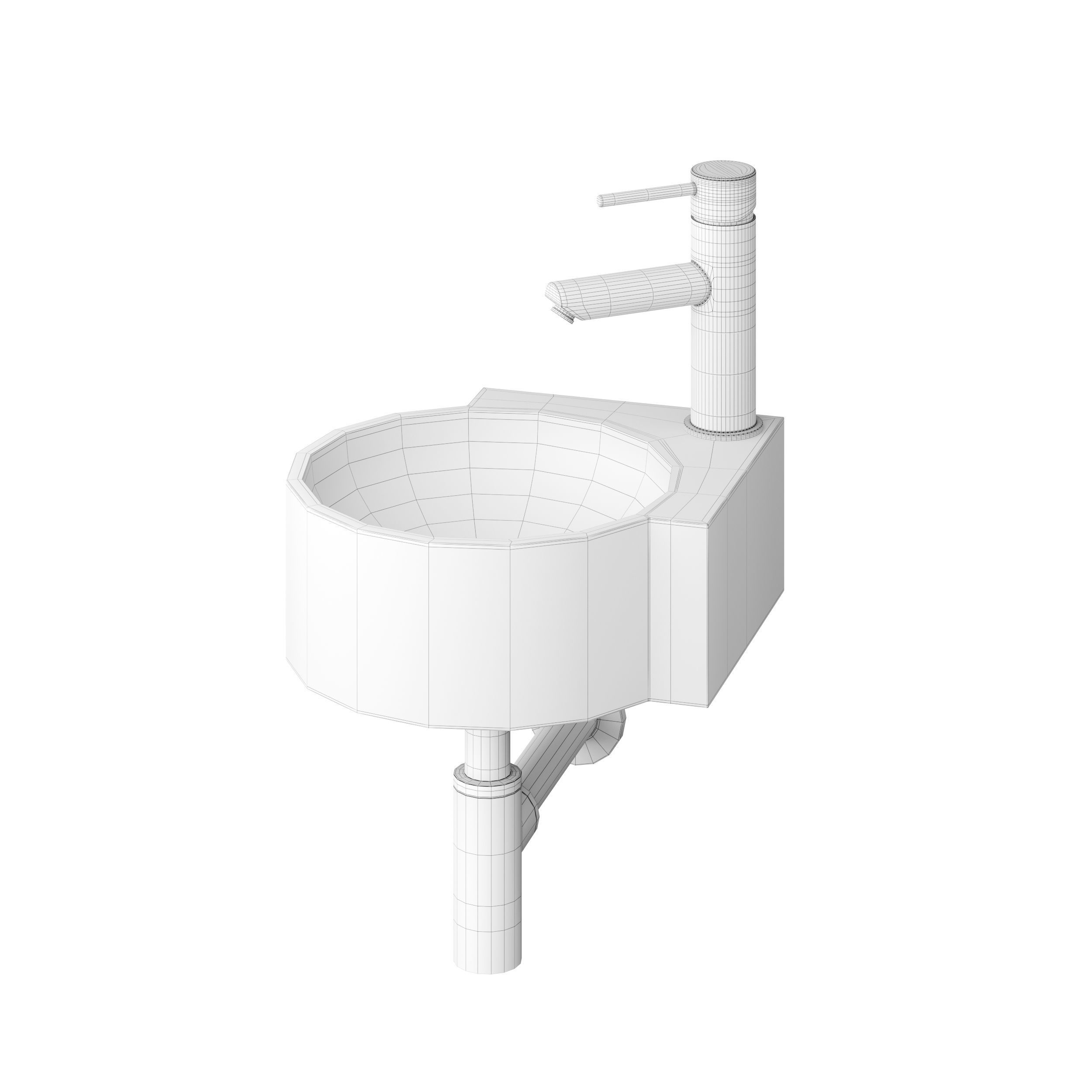 Regal White Micro Corner Basin 3D model_10