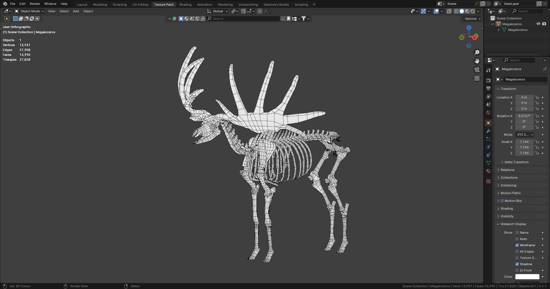 Realistic Mammals Fossil - Megaloceros Low-poly 3D model_9