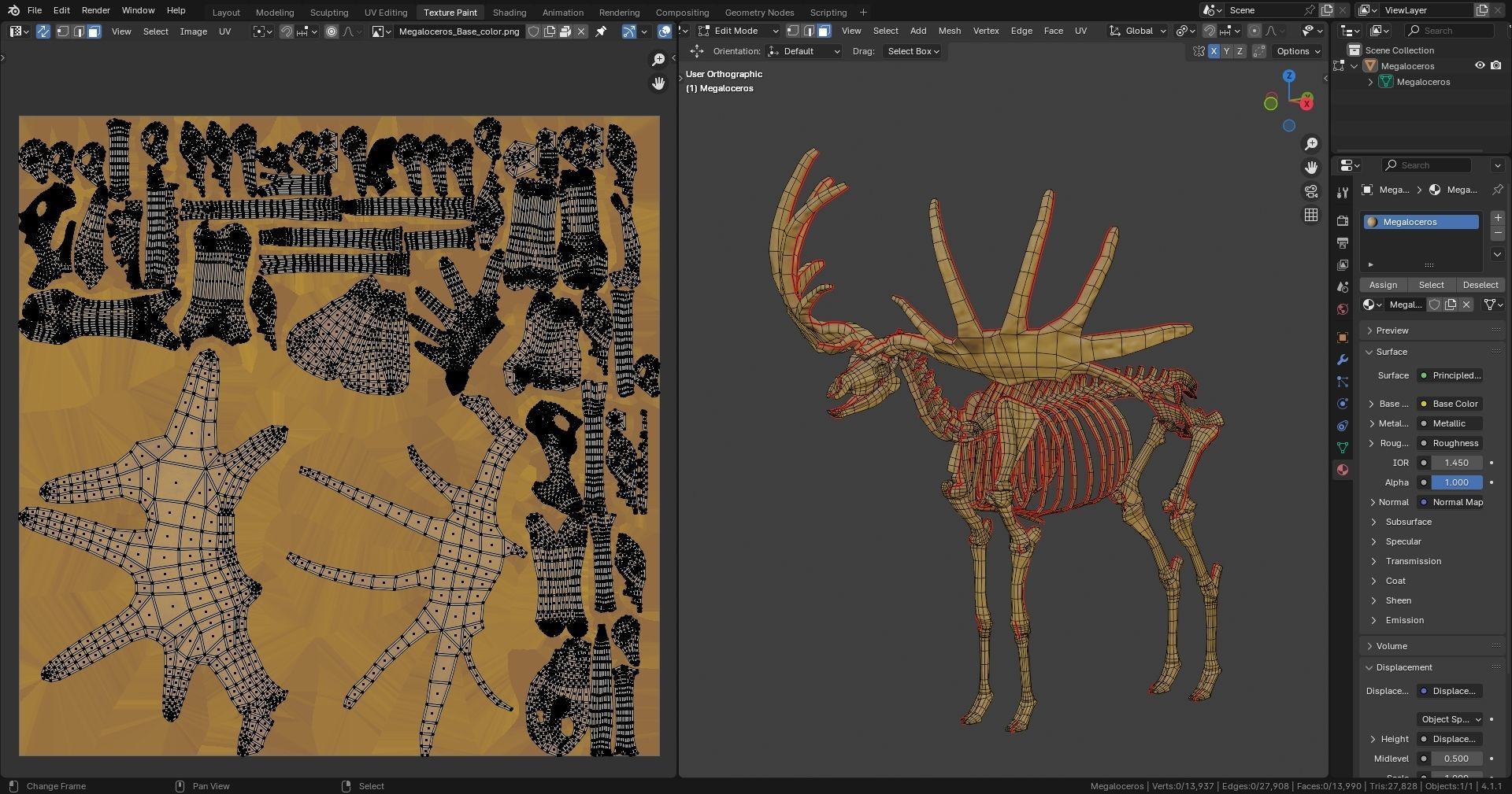 Realistic Mammals Fossil - Megaloceros Low-poly 3D model_11