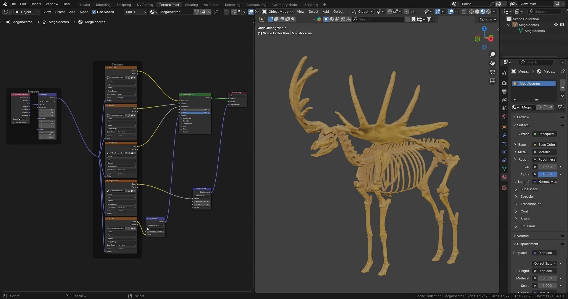 Realistic Mammals Fossil - Megaloceros Low-poly 3D model_10