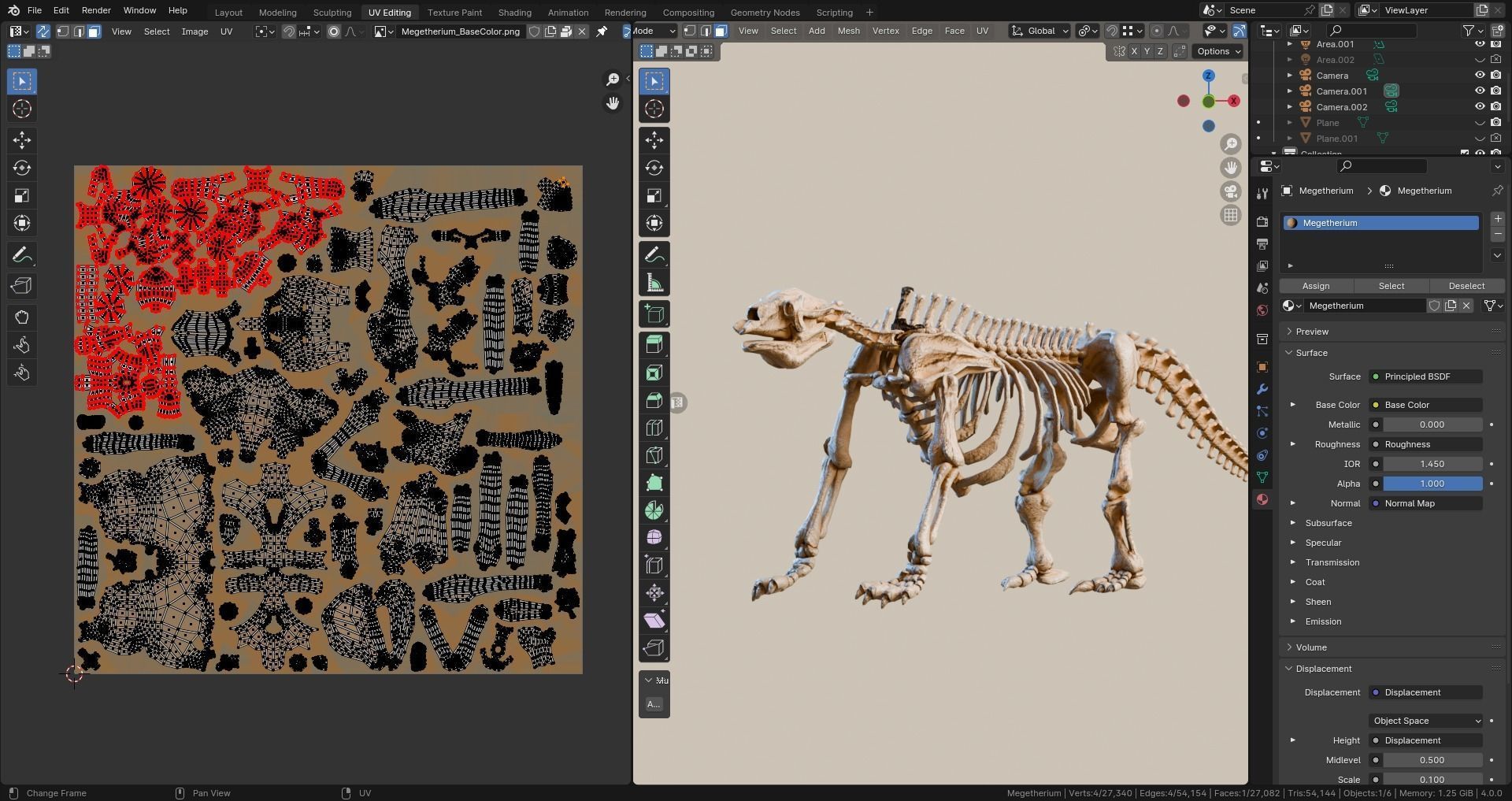 Realistic Mammals Fossil - Megatherium Low-poly 3D model_10