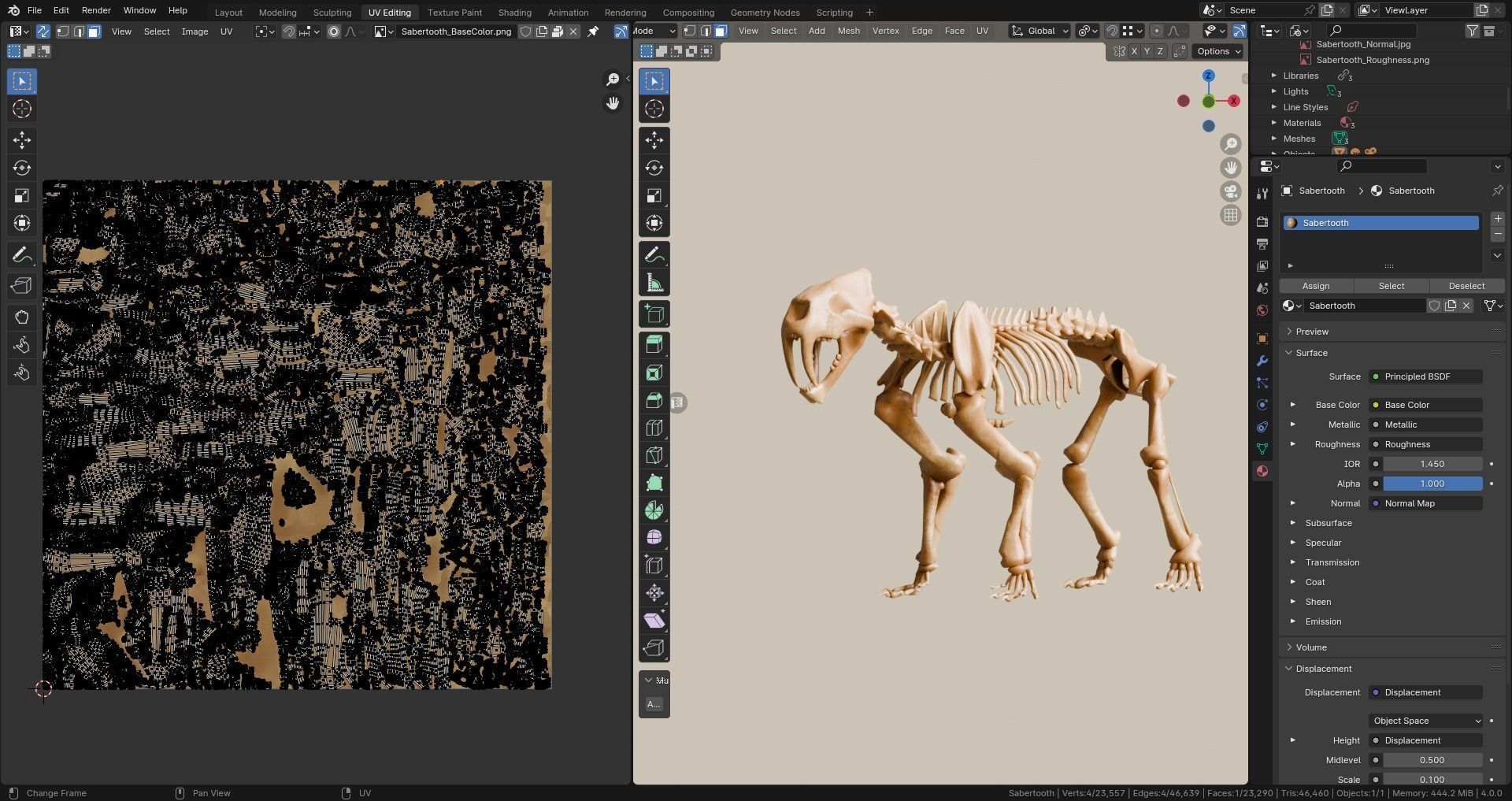 Relistic Mammals Fossil - Sabertooth Low-poly 3D model_10