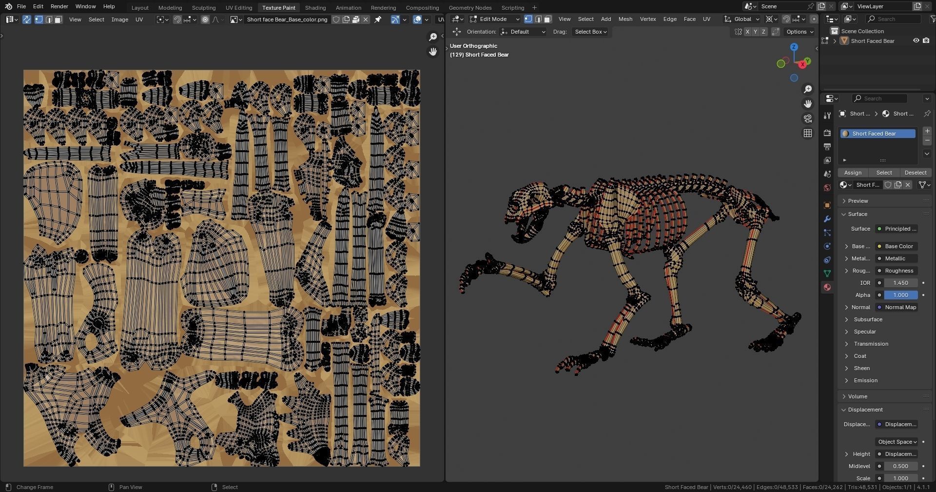 Realistic Mammals Fossil - Short Faced Bear Low-poly 3D model_9