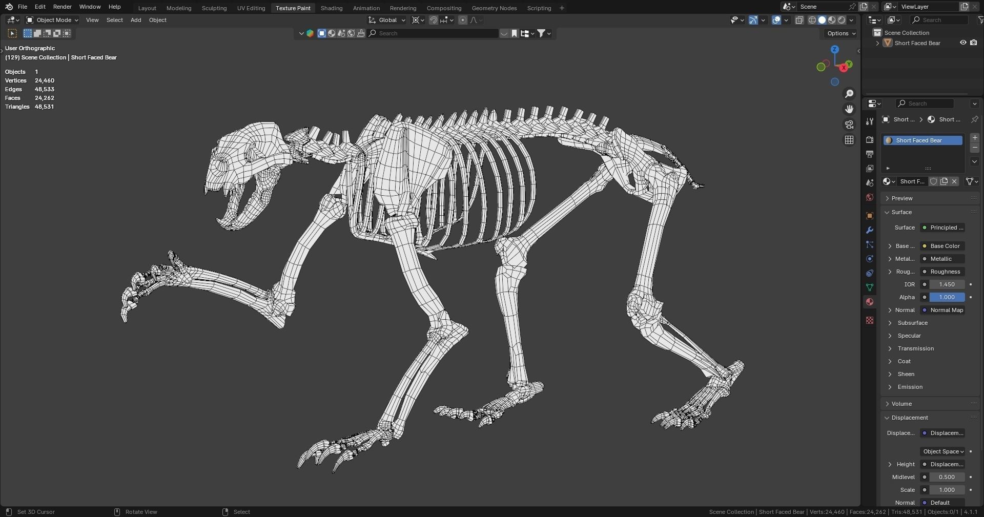 Realistic Mammals Fossil - Short Faced Bear Low-poly 3D model_10