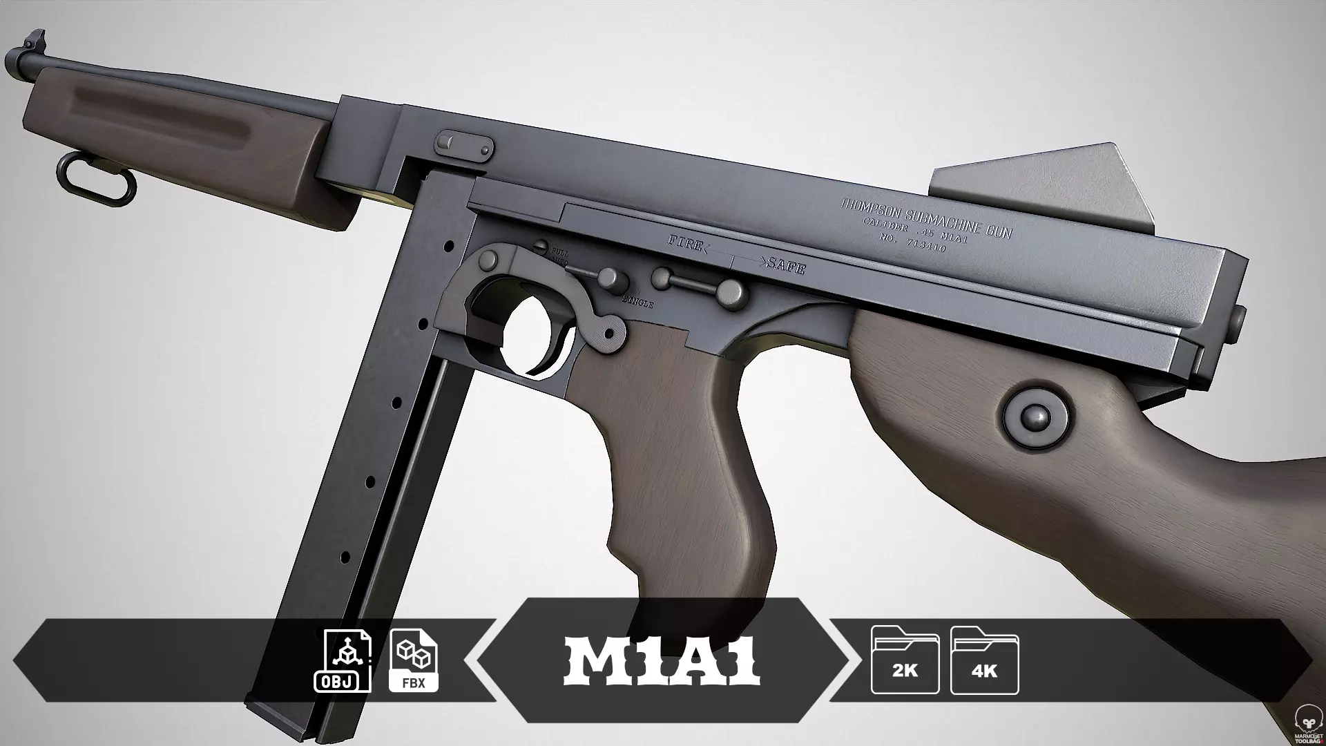 Thompson M1A1 Low-poly 3D model_0