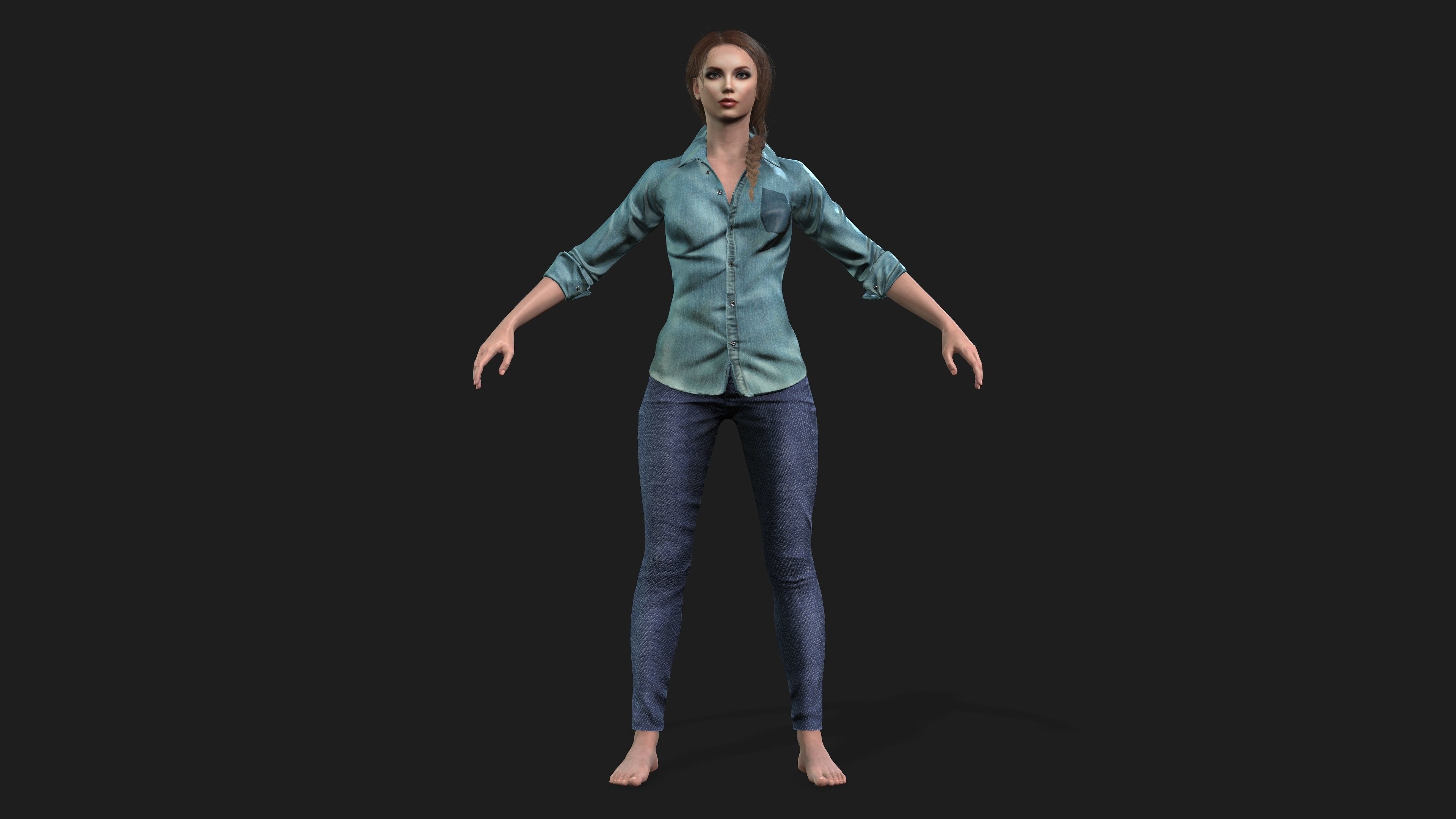 Female 3D Character Model for Games and Animation 3D model_4