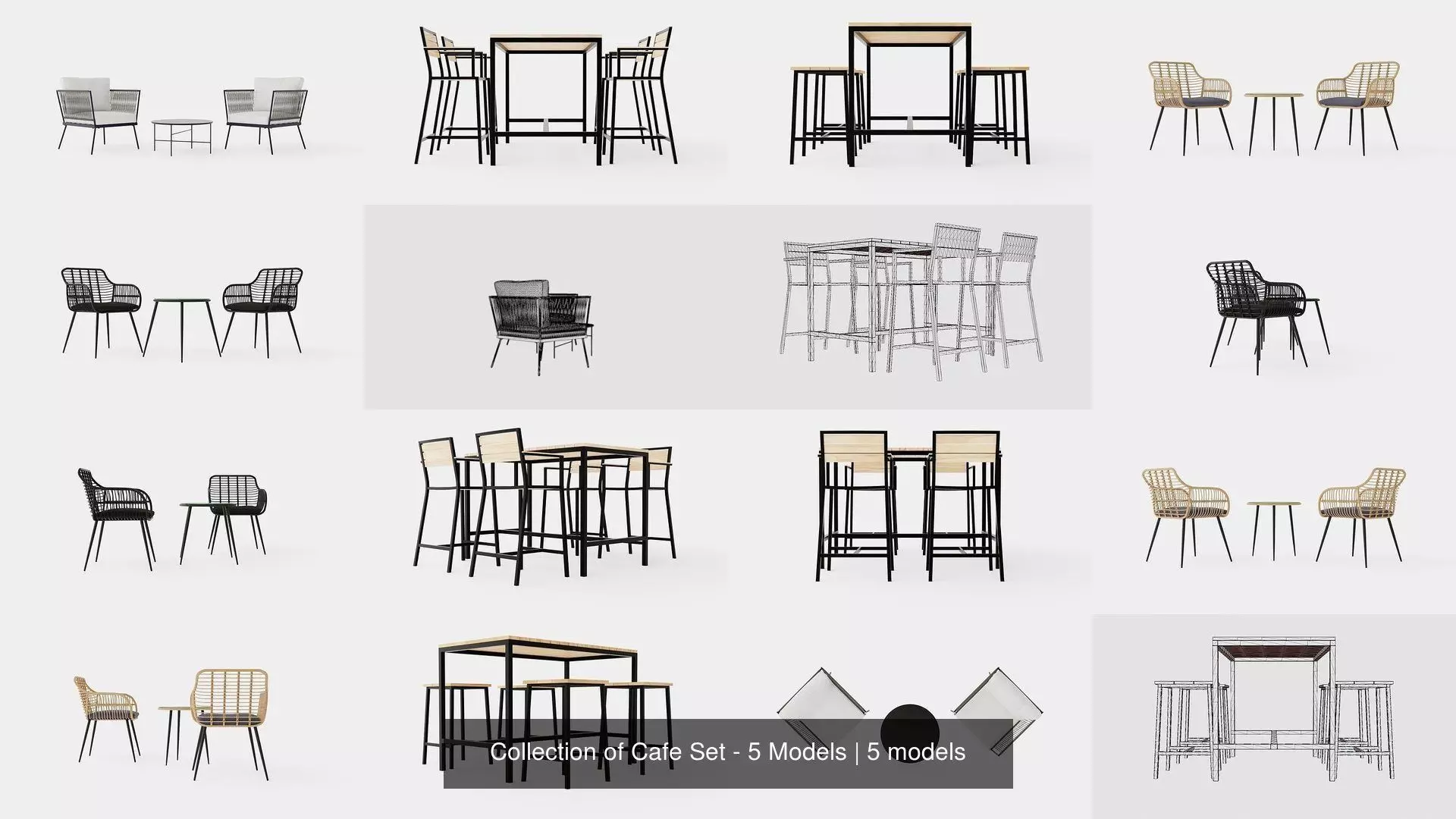 Collection of Cafe Set - 5 Models 3D Model Pack