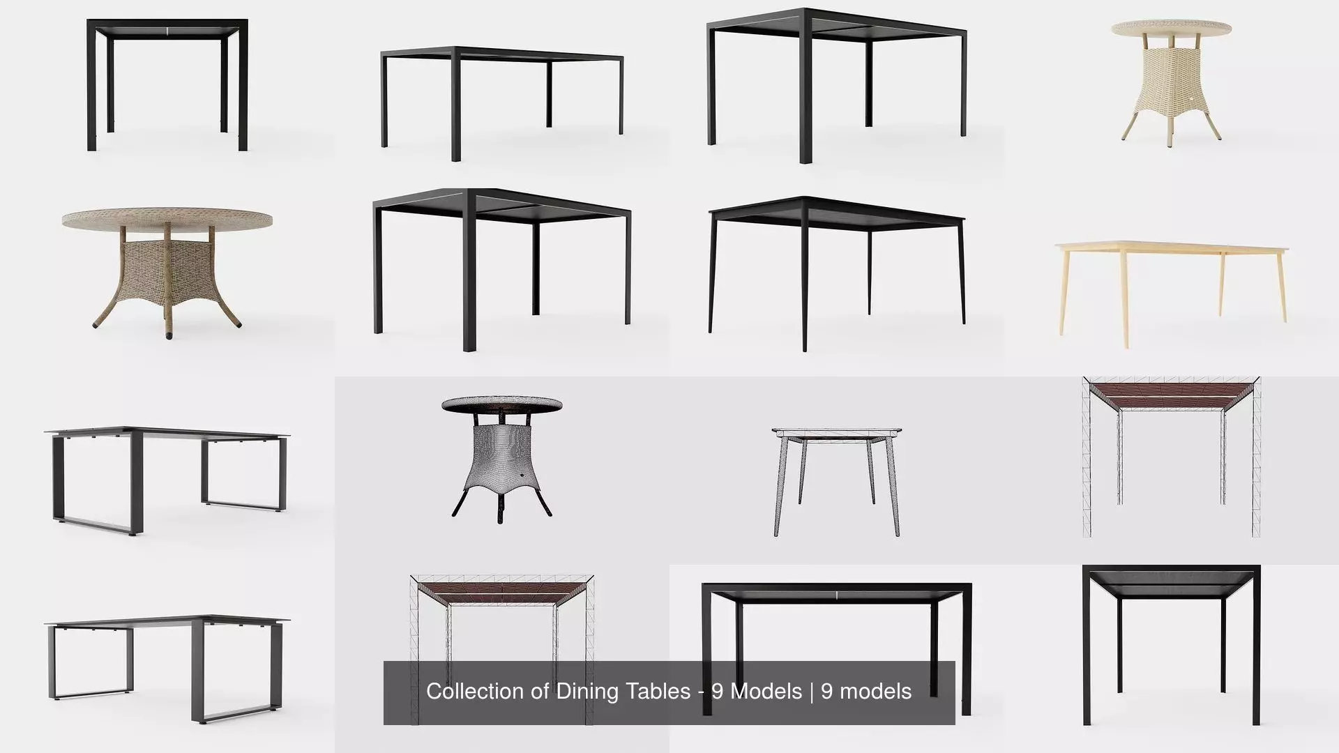 Collection of Dining Tables - 9 Models 3D Model Pack