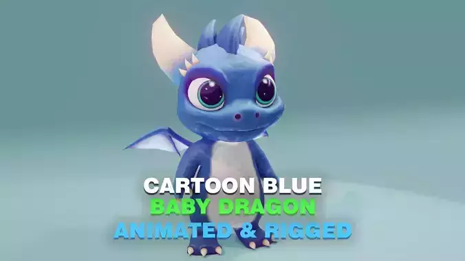 Blue Animated Cartoon Baby Dragon 3d Model Low-poly 3D model