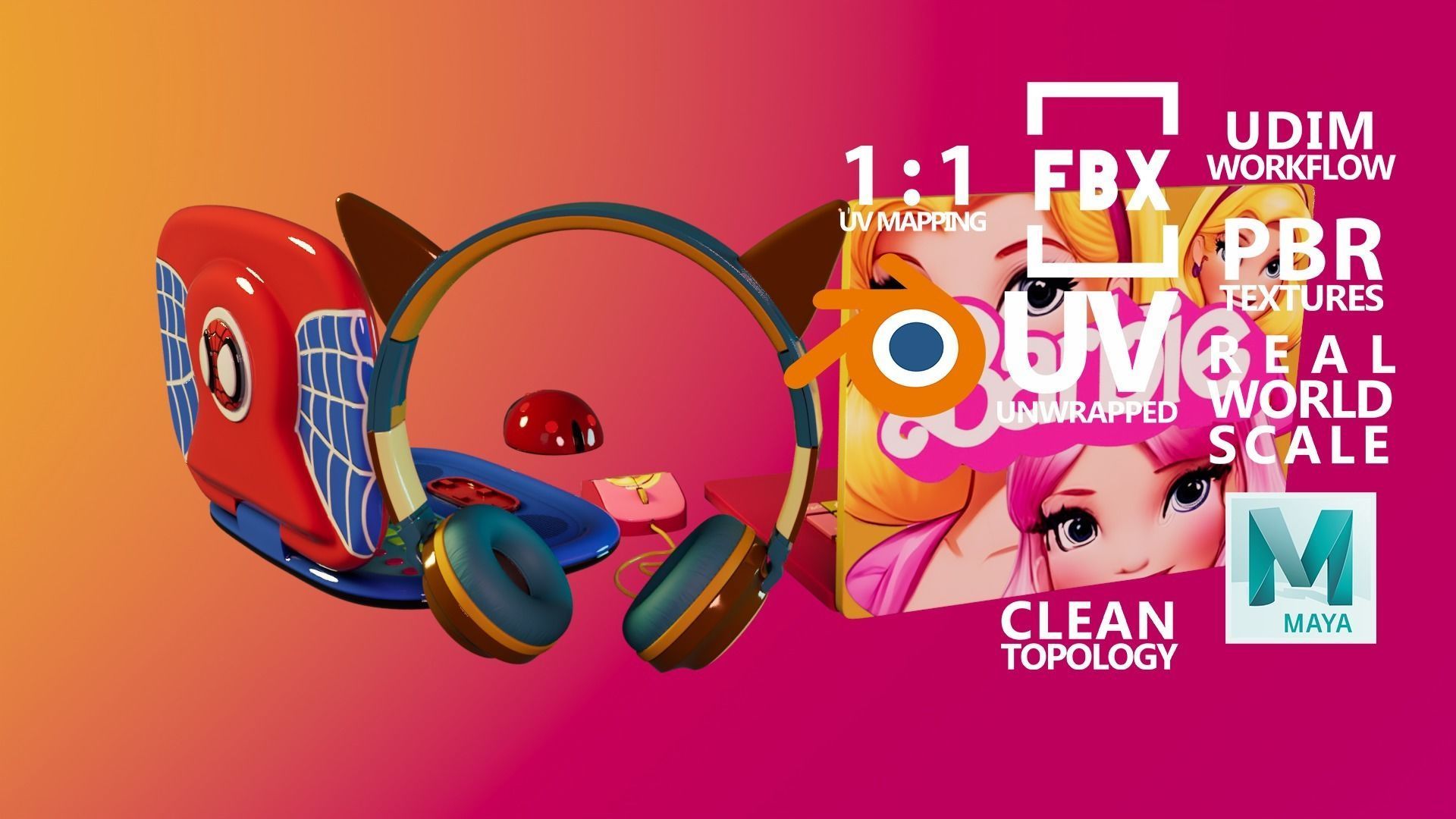 Kids Computer Toy Set - 100 Assets - School Series Low-poly 3D model_8