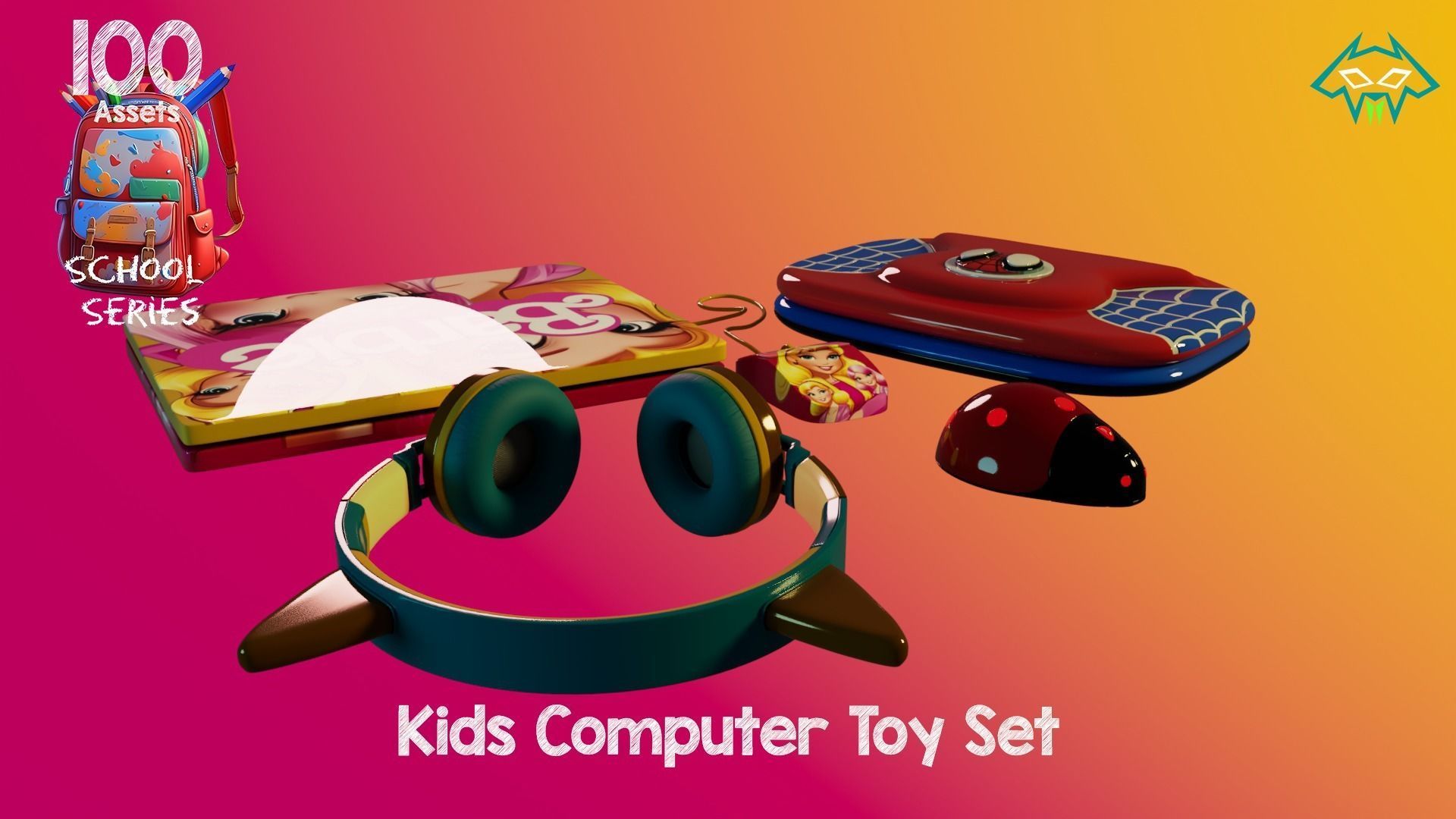 Kids Computer Toy Set - 100 Assets - School Series Low-poly 3D model_3