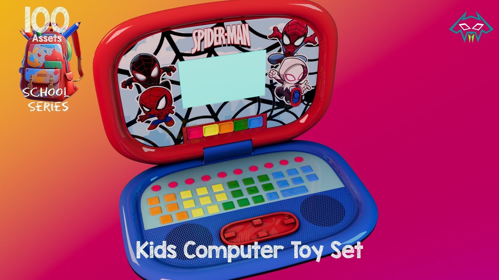 Kids Computer Toy Set - 100 Assets - School Series Low-poly 3D model_5