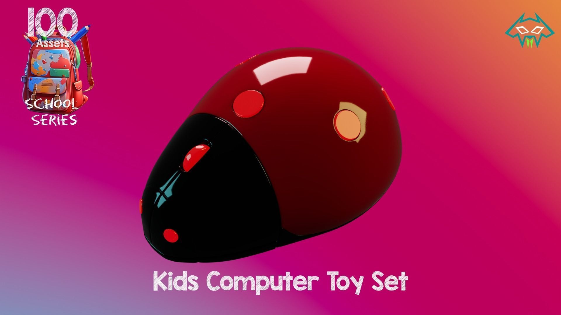 Kids Computer Toy Set - 100 Assets - School Series Low-poly 3D model_7