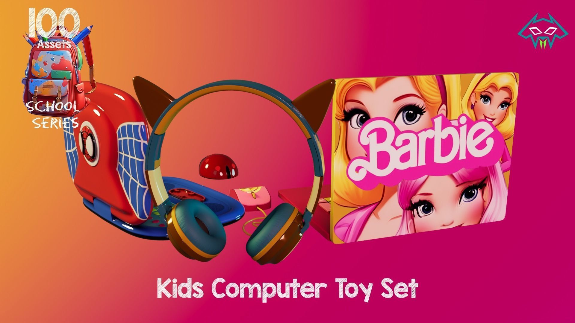 Kids Computer Toy Set - 100 Assets - School Series Low-poly 3D model_2