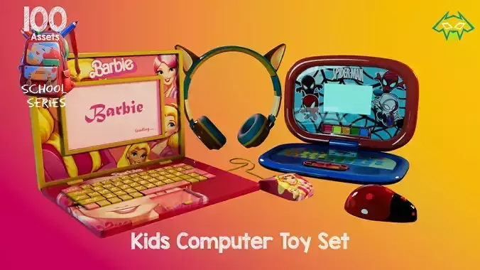 Kids Computer Toy Set - 100 Assets - School Series Low-poly 3D model