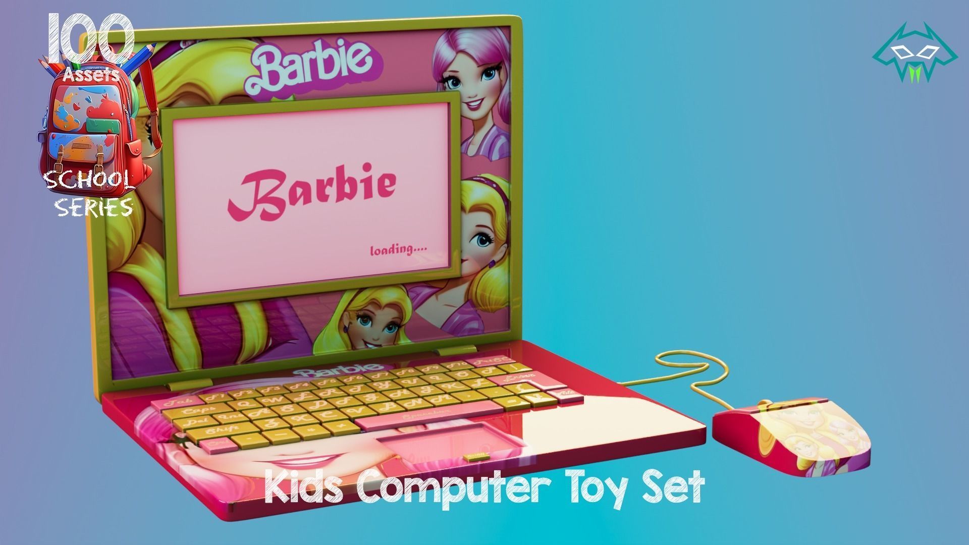 Kids Computer Toy Set - 100 Assets - School Series Low-poly 3D model_6