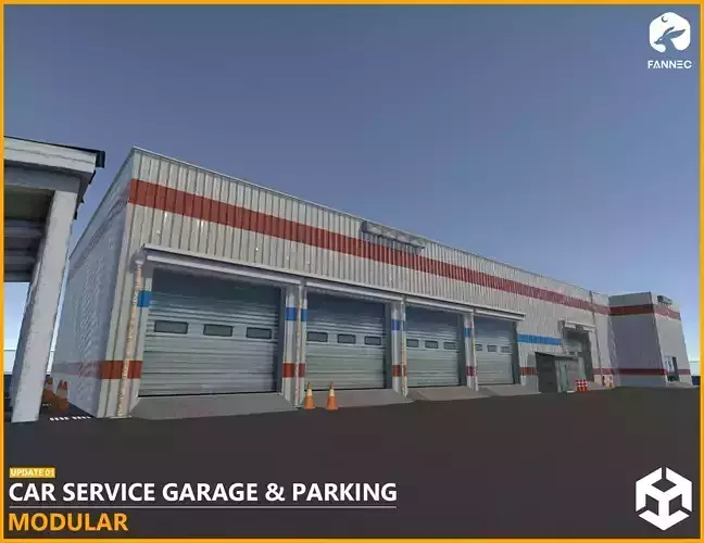 Modular - Car Service Garage Parking Interior Exterior - Unity Low-poly 3D model