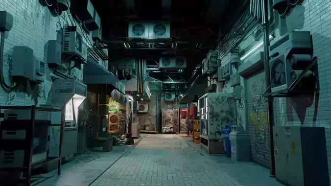 Cyberpunk Underground Bazaar Low-poly 3D model