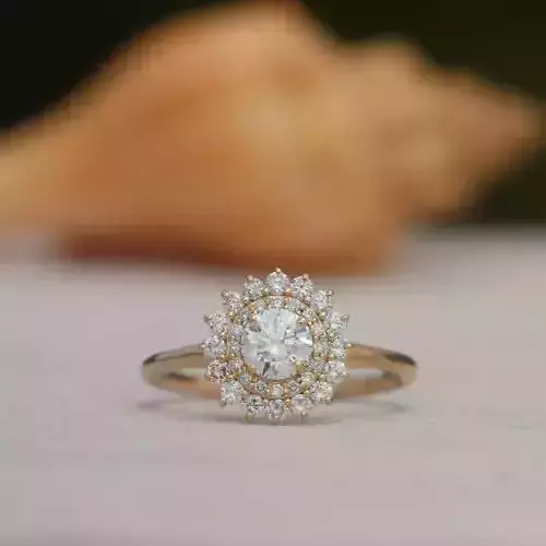 Floral Halo Diamond Engagement Ring - 3D Printable Model 