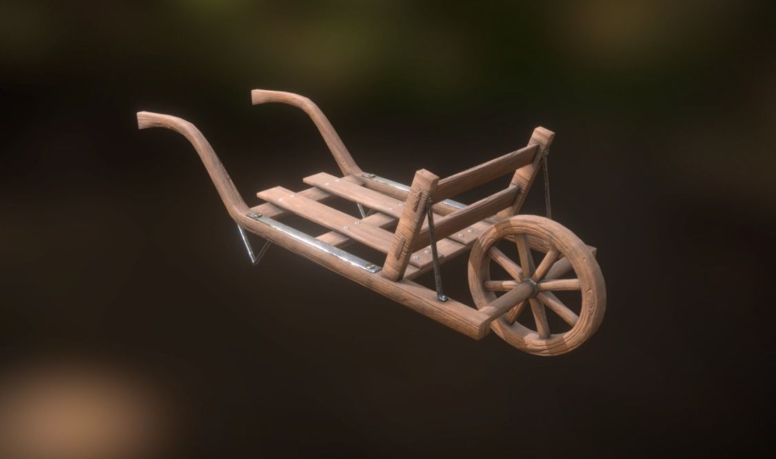 Old Wheelbarrow Dark Low-Poly PBR VR AR Low-poly 3D model_6